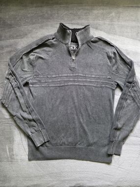 Buckle Black Gray Knit Ribbed Quarter Zip Sweater Mens Large Slim Fit Pullover